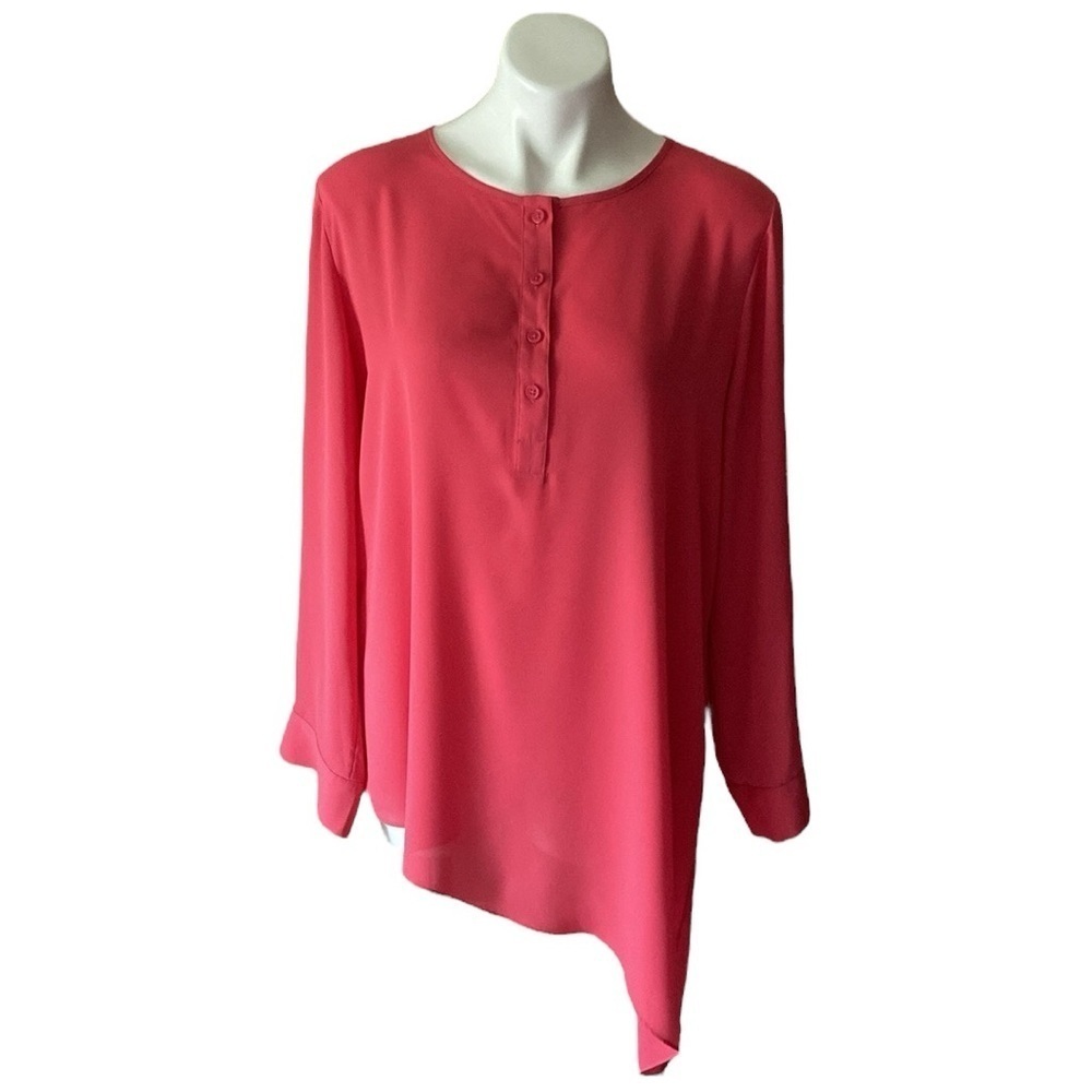 Chico’s Women’s Coral Long Sleeve Sheer Asymmetrical Tunic Top Size 12 Medium